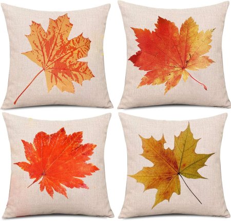 fall cushion covers with a colourful leaf on each cover